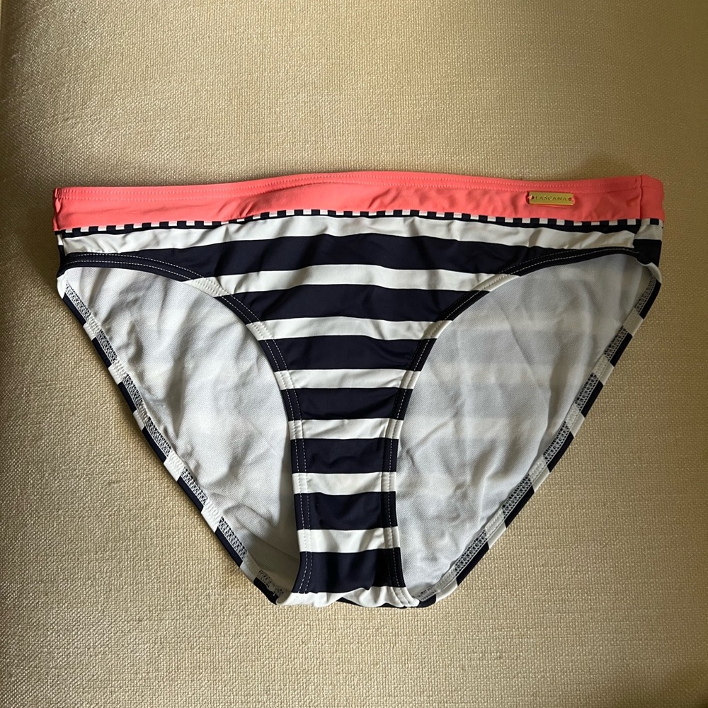 Lascana Navy and White Striped Bikini Bottom with Pink Accent